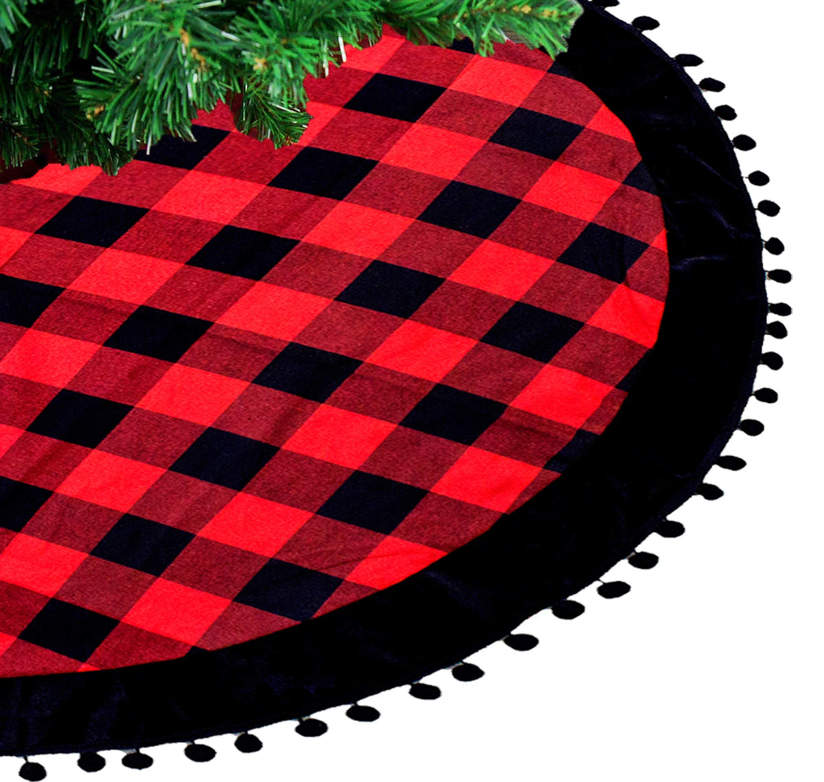 Fennco Styles Red & Black Buffalo Plaid Christmas Tree Skirt 53" Round - Holiday Tree Skirt for Home, Christmas Tree, Winter Festivals, Office, School Décor