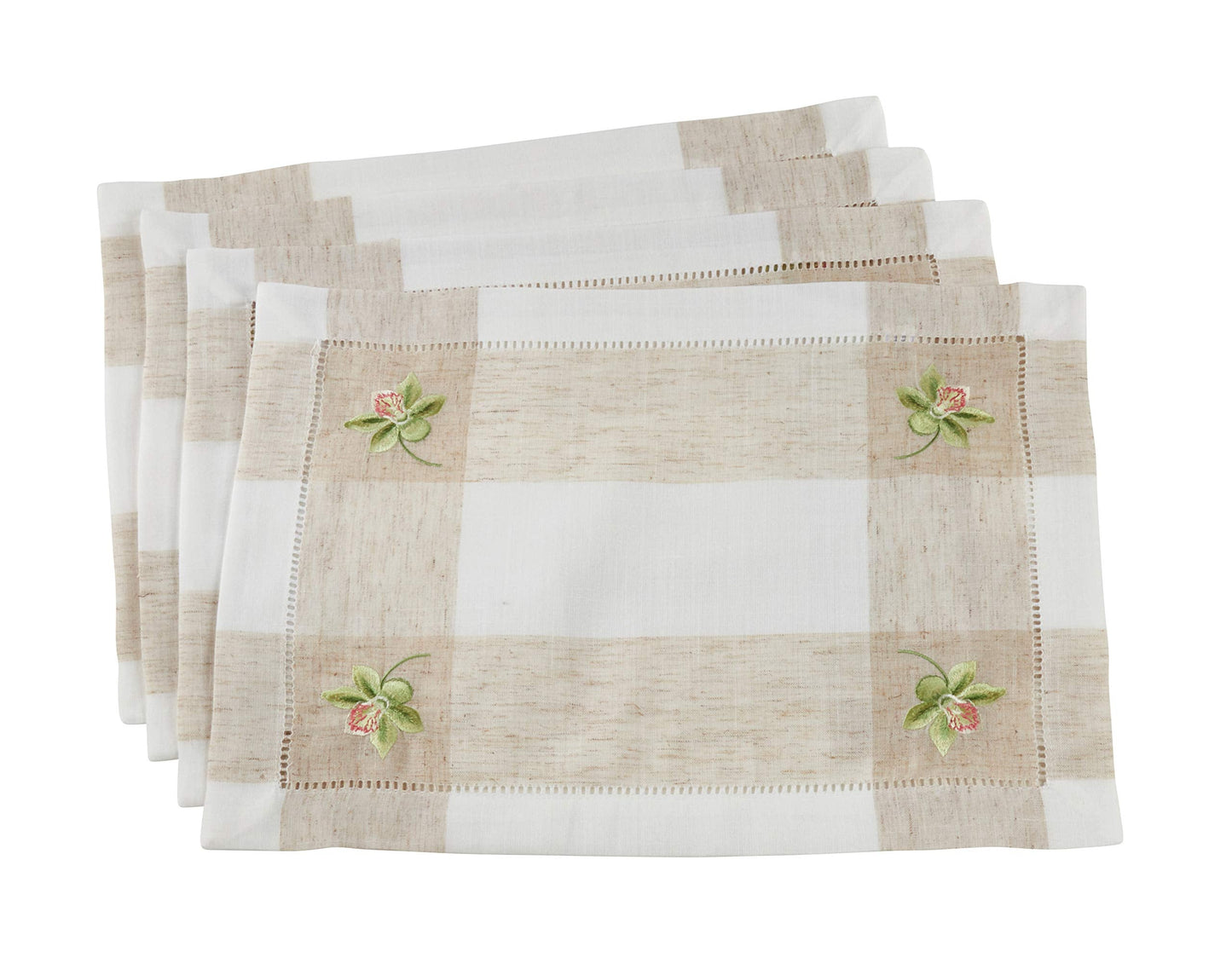 Fennco Styles Hommage Brodé Collection Cottage Embroidery Hemstitch Border Placemats