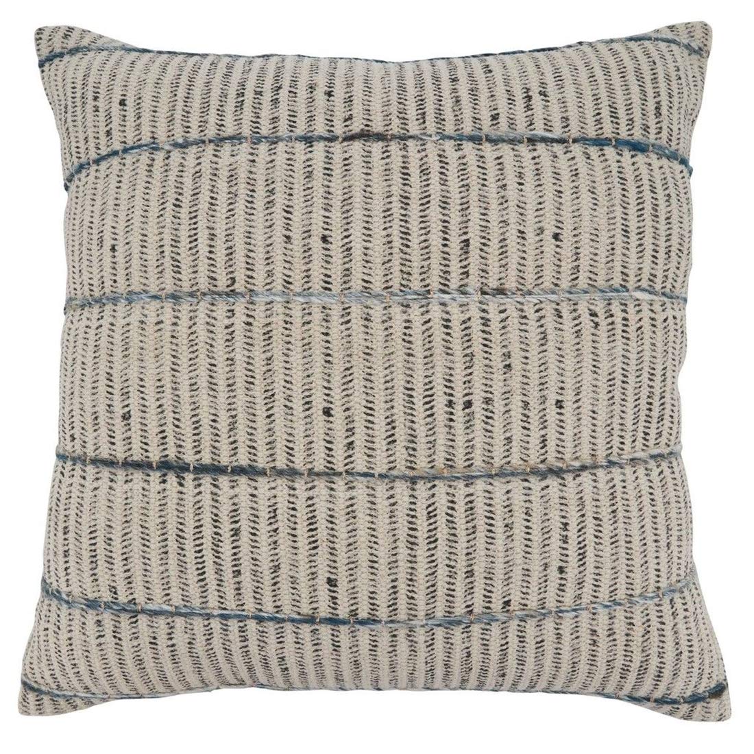Fennco Styles Embroidered Block Print Cotton Decorative Throw Pillow 20" W x 20" L - Blue Cushion for Christmas, Holiday, Home, Couch, Living Room and Office Décor