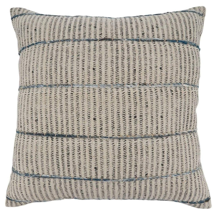 Embroidered Block Print Cotton Decorative Throw Pillow 20" W x 20" L - Blue Cushion,  Home, Couch, Living Room and Office Décor