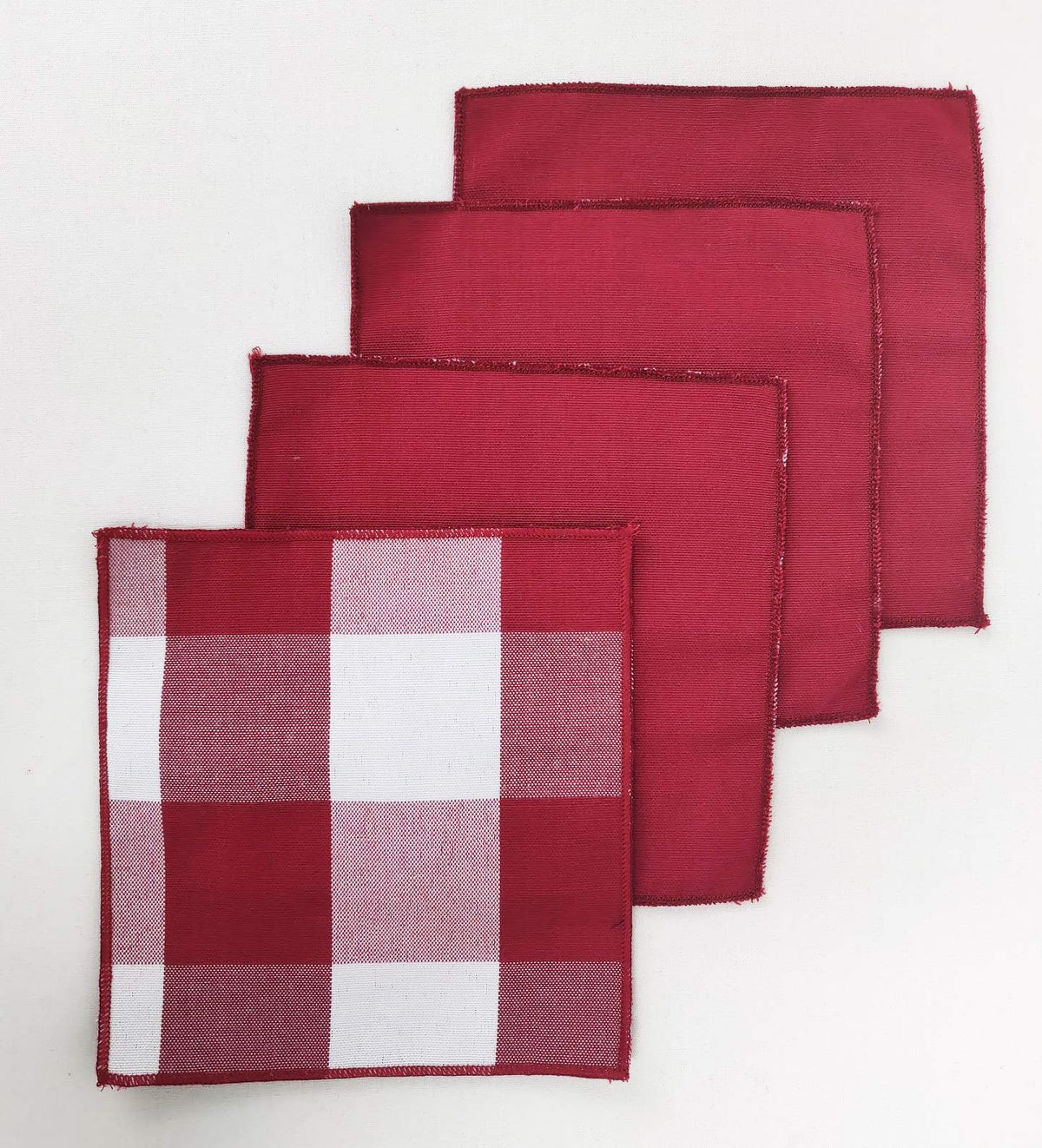 Buffalo Check Double Layers Reversible Coasters 6"W x 6"L, Set of 4 - Handmade in USA - Plaid Cocktail Napkins for Everyday Use and Special Occasion