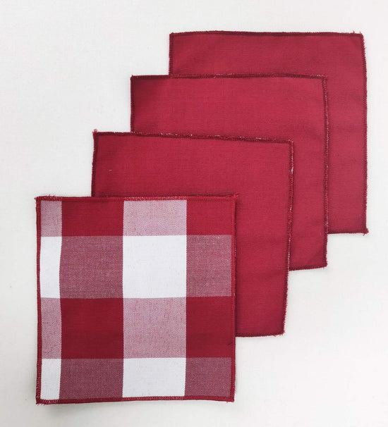 Buffalo Check Double Layers Reversible Coasters 6"W x 6"L, Set of 4 - Handmade in USA - Plaid Cocktail Napkins for Everyday Use and Special Occasion