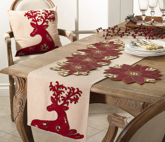 Elegant Holiday Embroidered Deer Cotton Table Runner 16 x 72 Inch — table decor for gatherings holidays and entertaining online gift shop find