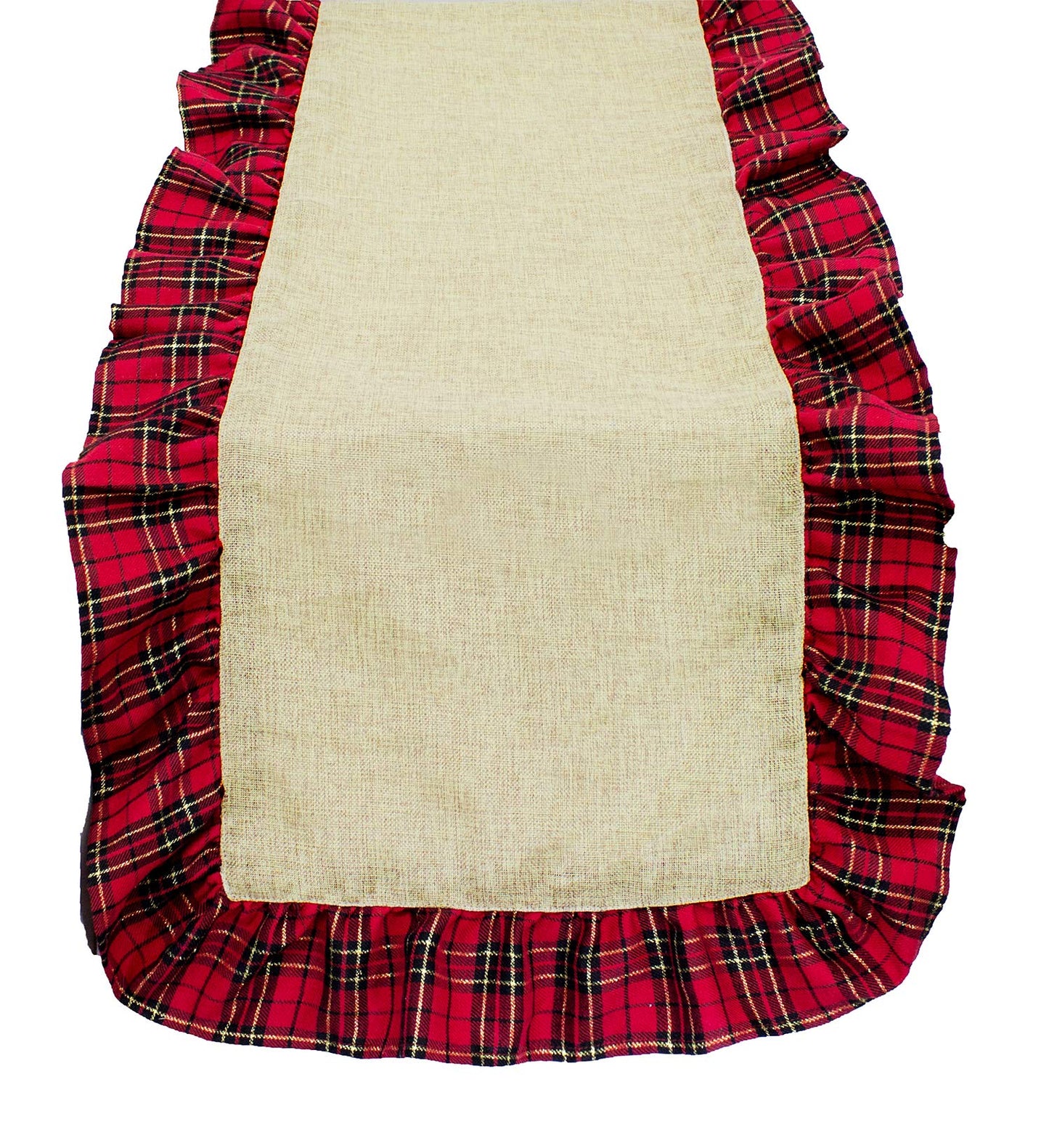 Fennco Styles Holiday Deer Tartan Plaid Ruffle Border Christmas Decorative Throw Pillow