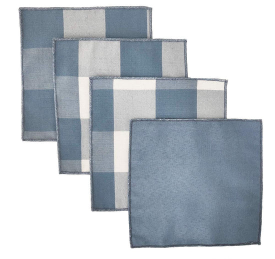 Buffalo Check Double Layers Reversible Coasters 6"W x 6"L, Set of 4 - Handmade in USA - Plaid Cocktail Napkins for Everyday Use and Special Occasion