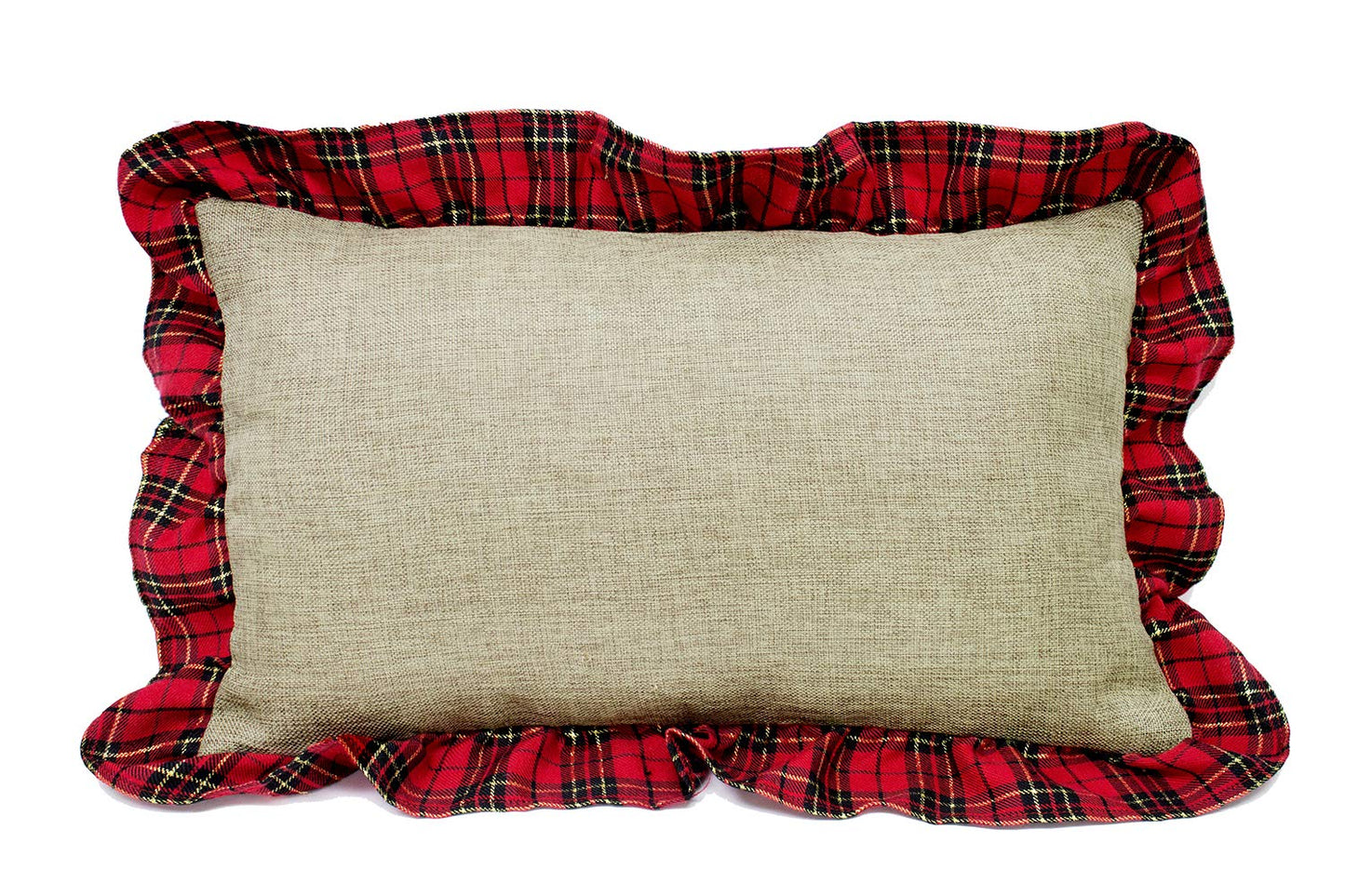 Fennco Styles Holiday Deer Tartan Plaid Ruffle Border Christmas Decorative Throw Pillow (12"x20" Ruffle Flange, Case+Insert)