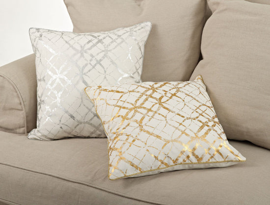 Fennco Styles Modern Metallic Foil Design Cotton Throw Pillow Cover 20" W x 20" L - Silver Pillow Case for Couch, Living Room and Bedroom Décor