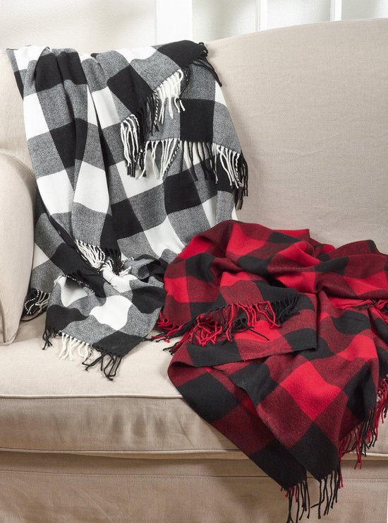 Classic Buffalo Check Fringe 50 x 60 Inch Throw — decorative throw blanket for sofa couch and bedroom online gift shop find
