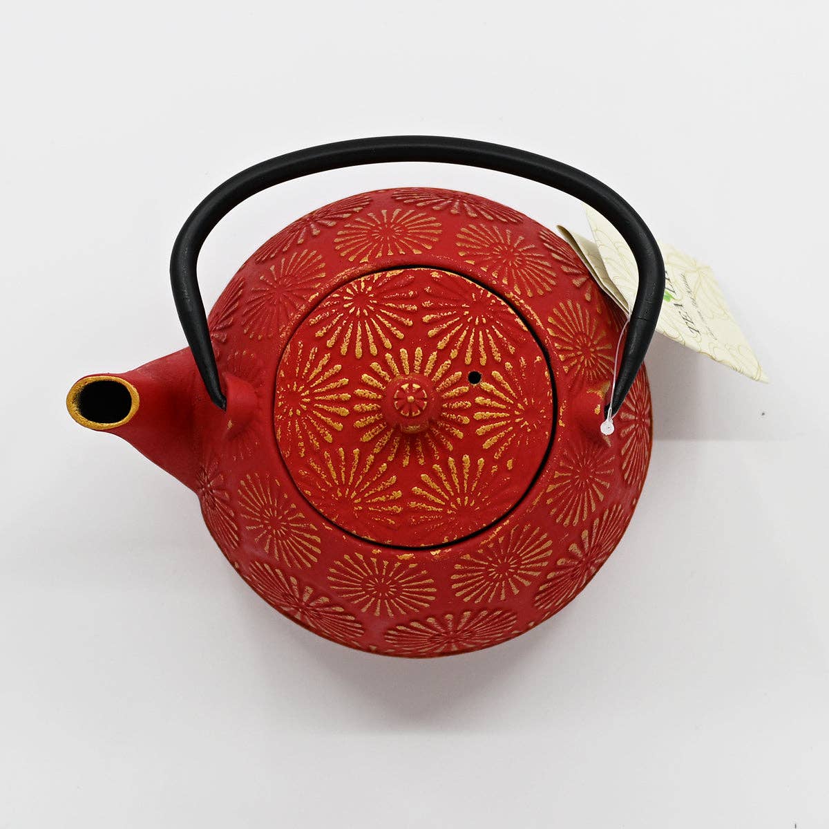 Red Kiku Chrysanthemum Design 40oz Cast Iron Tea Pot (1/8)