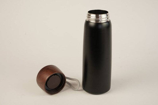 Black Insulated Tumbler With Wooden Lid