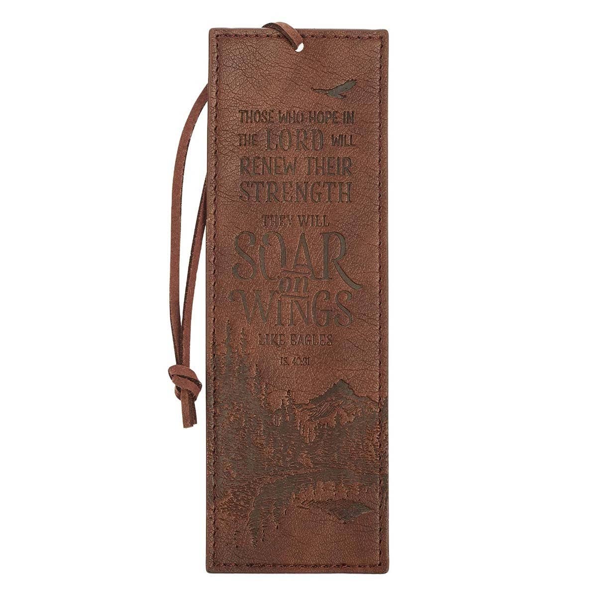 Bookmark Faux Leather Brown Soar On Wings Isa. 40:31