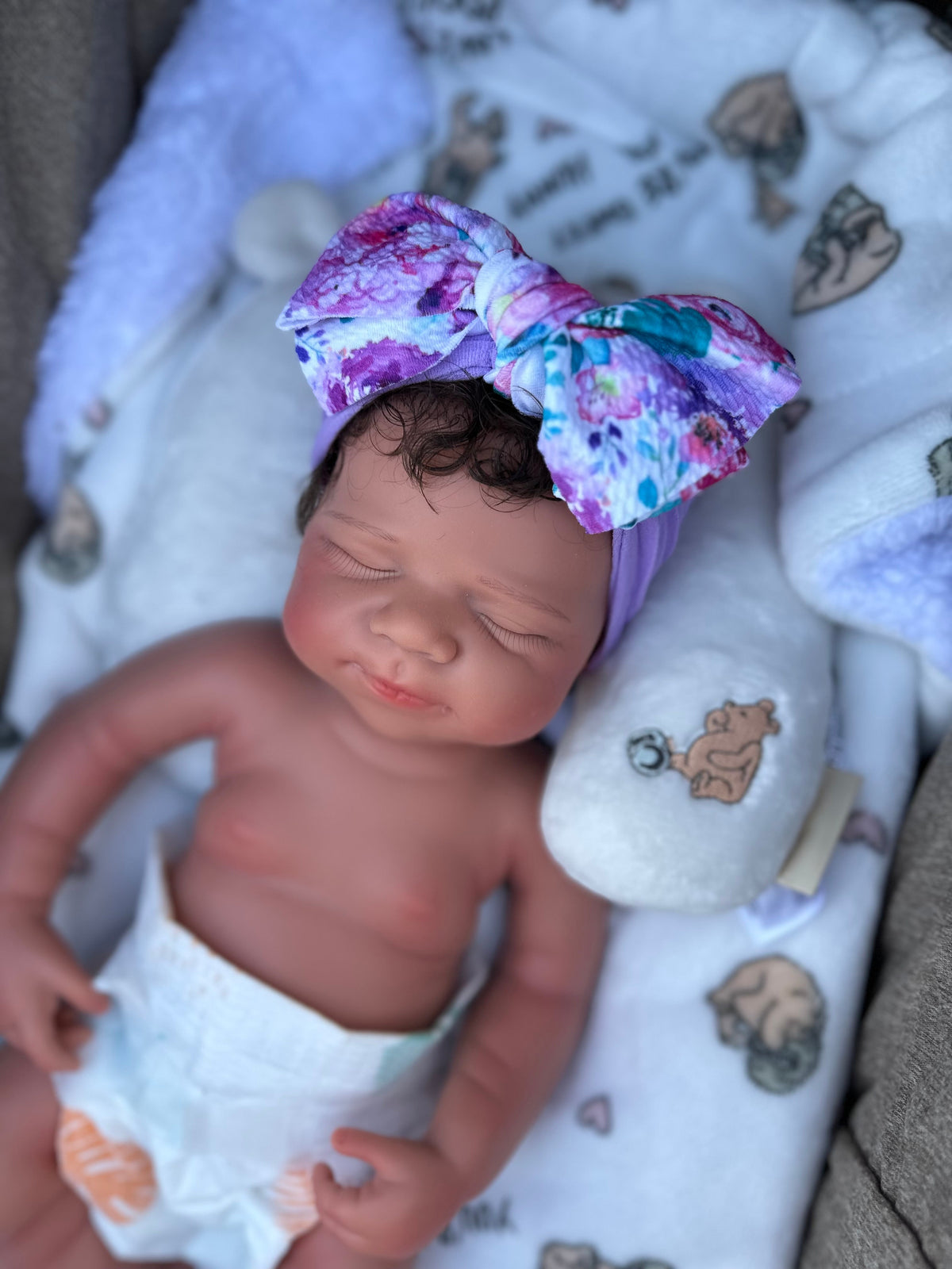 Victoria 19” W/ NEWBORN CURLY HAIR , CUSTOM MADE Full Silicone Tan Skin open mouth tat 5 days
