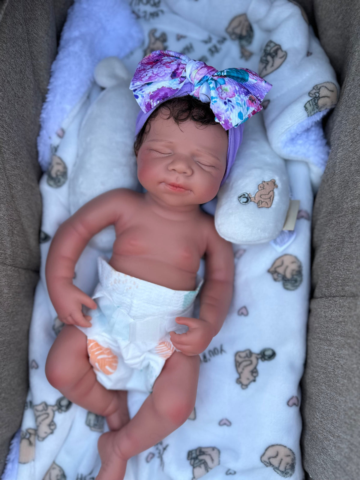 Victoria 19” W/ NEWBORN CURLY HAIR , CUSTOM MADE Full Silicone Tan Skin open mouth tat 5 days