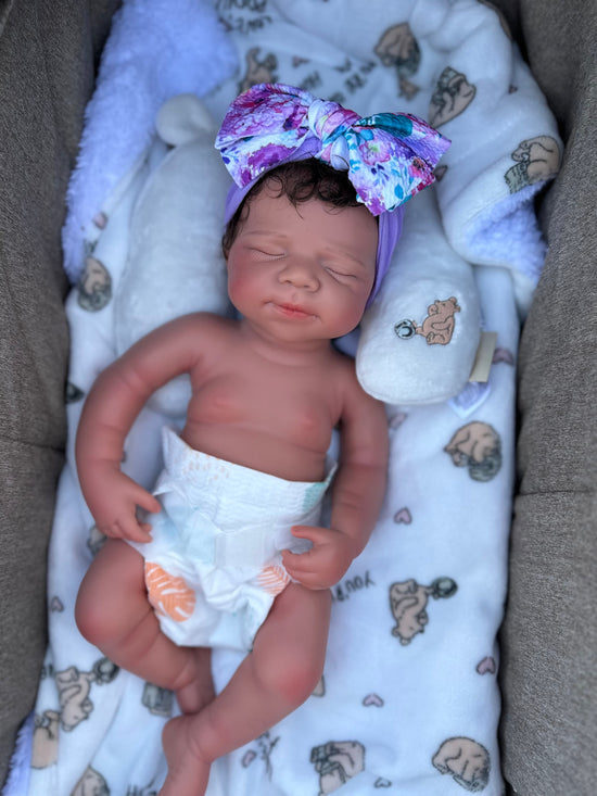 Victoria 19” W/ NEWBORN CURLY HAIR , CUSTOM MADE Full Silicone Tan Skin open mouth tat 5 days