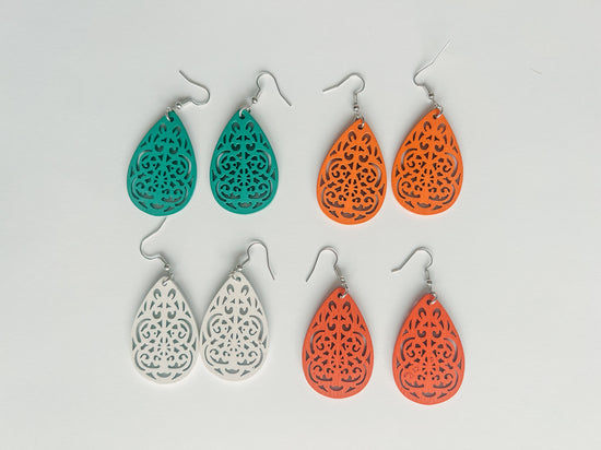 Set of Four Beautiful Carved Wood Earrings