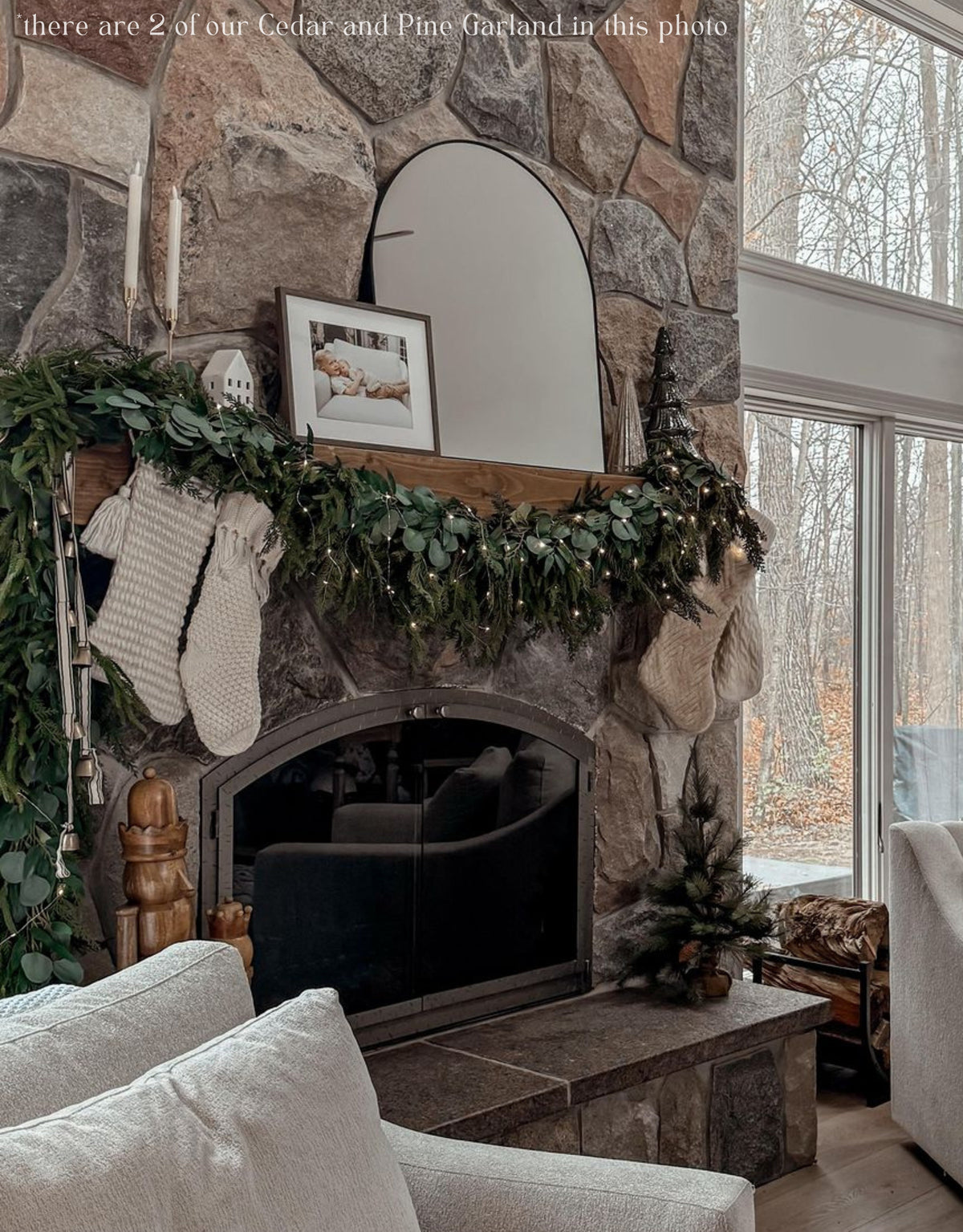 Artificial Cedar and Pine Garland, evergreen home accent for fireplace, railing or entryway
