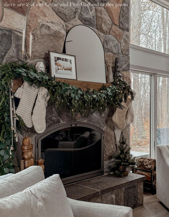 Artificial Cedar and Pine Garland, evergreen home accent for fireplace, railing or entryway