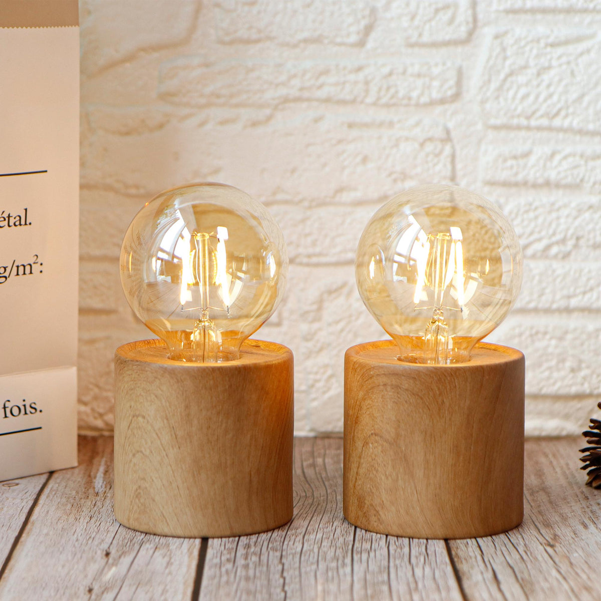 Set of 4 Wood Grain Table Lamp 6.5" Tall