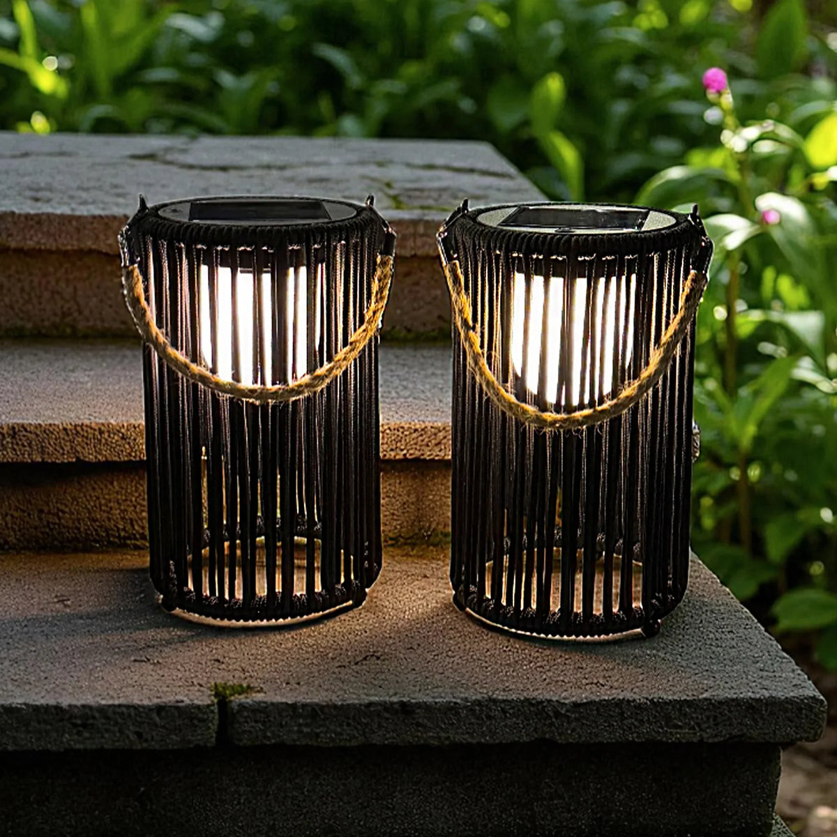 10.5'' High Solar Lantern Outdoor Table Lamp Black 2Pcs