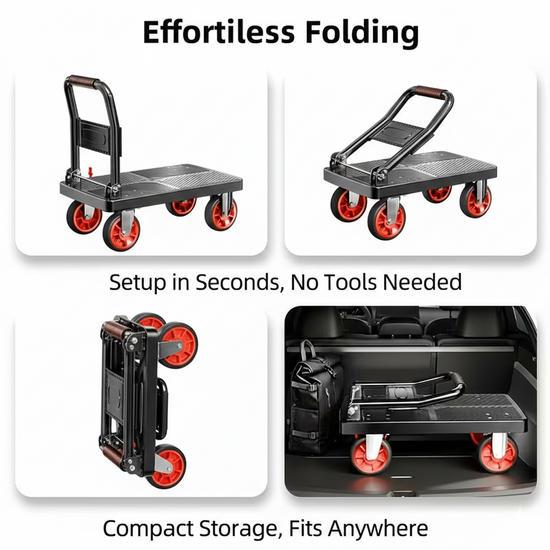 Heavy Duty Folding Platform Cart-350/660/820 lb-Flatbed Hand Truck with Strap