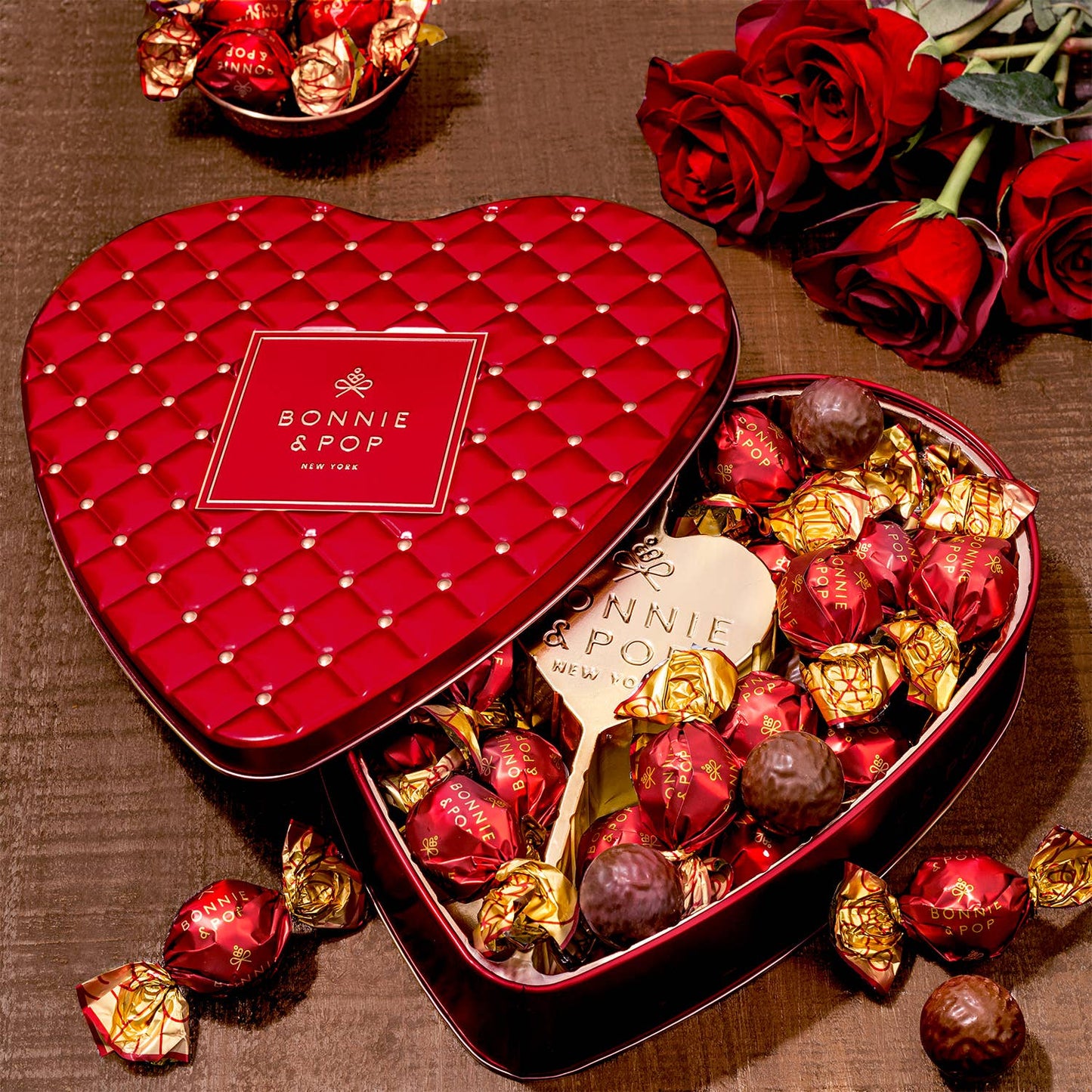 Valentines Day Chocolate Gift- Heart Shaped Tin with Chocolate Hazelnut Bon Bons