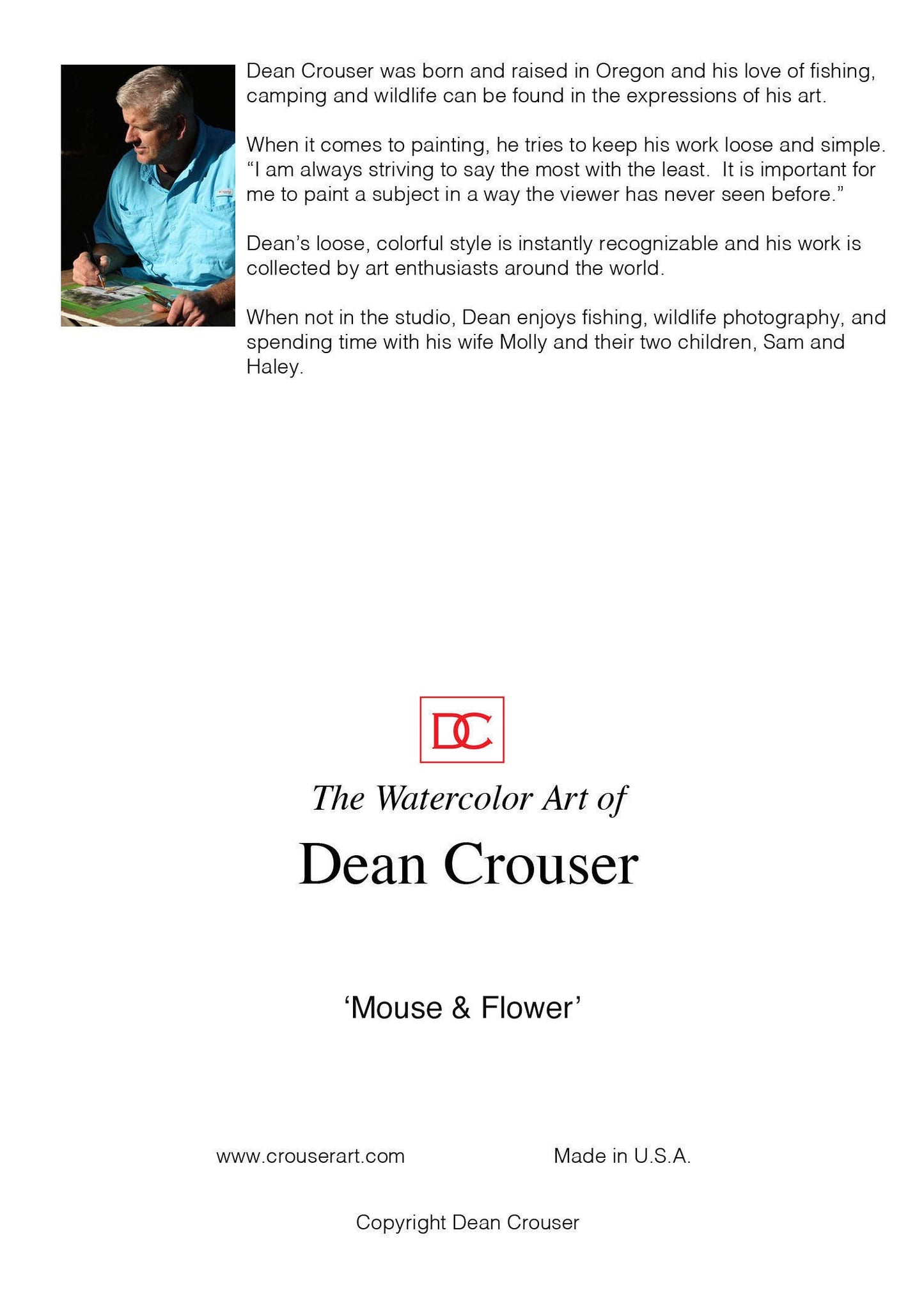 5 x 7" Greeting Card  'MOUSE & FLOWER'