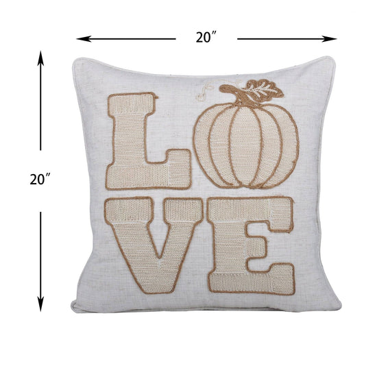 Love Pumpkin Embroidered Throw Pillow - Natural