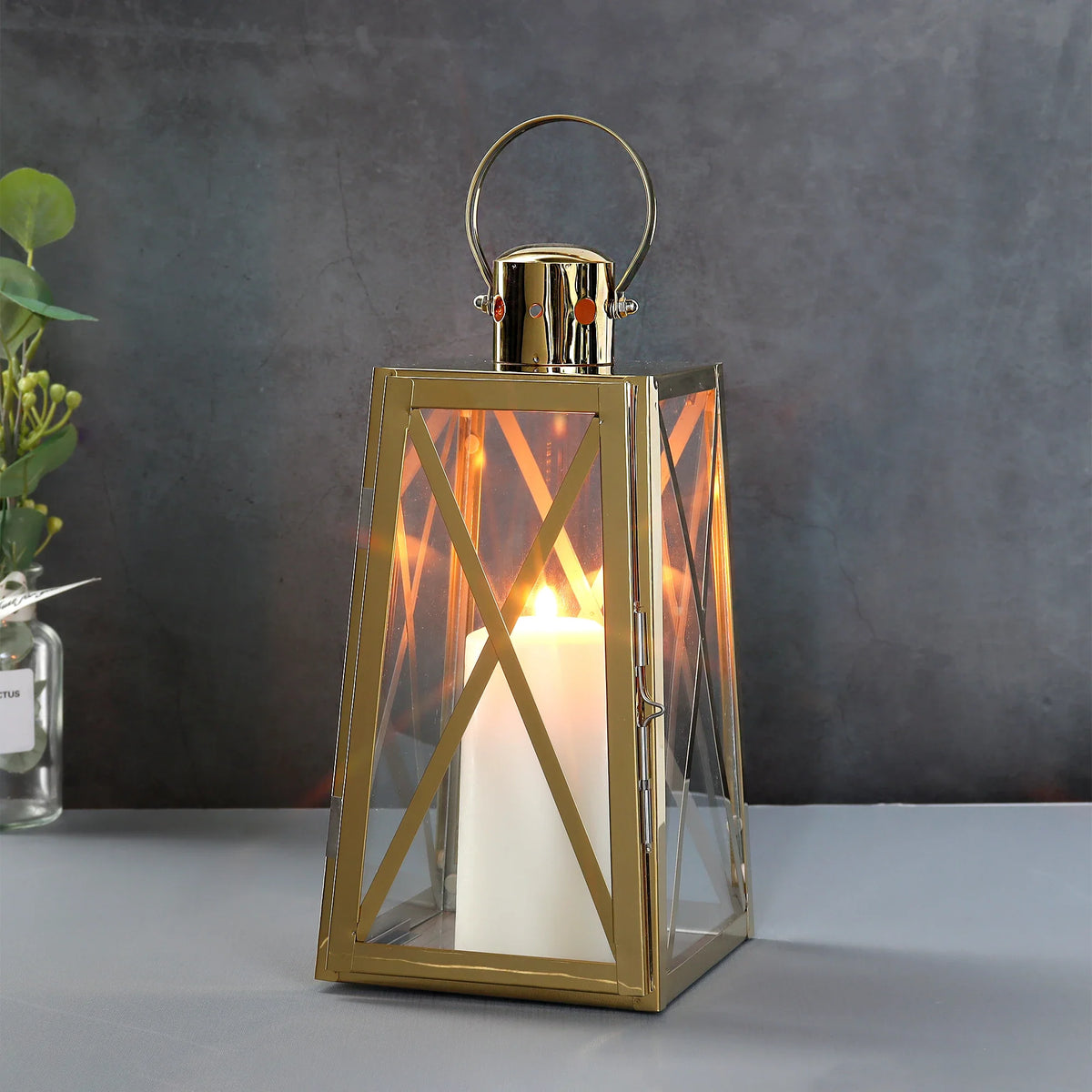 12''H Stainless Steel Decorative Lantern (Trapezoid)