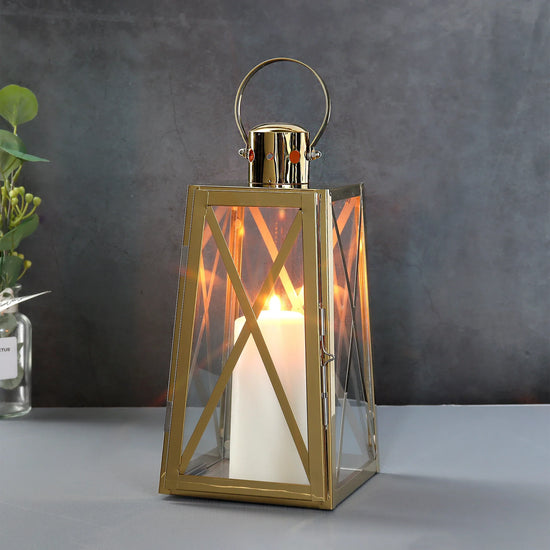 12''H Stainless Steel Decorative Lantern (Trapezoid)