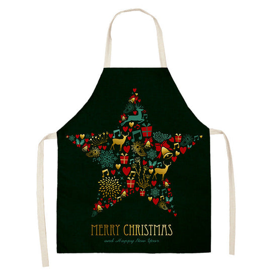 Household Green Series Christmas Dog Linen Apron Used In Kitchen