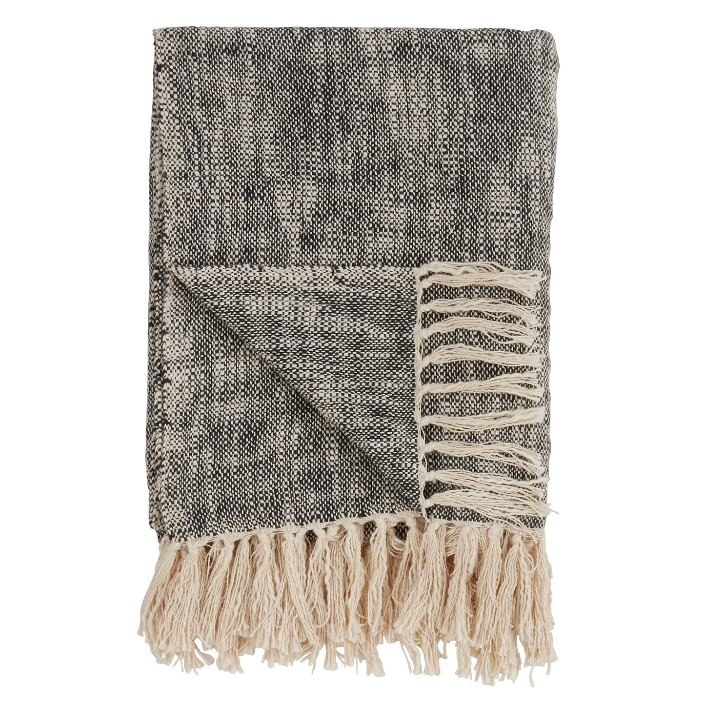 Fennco Styles Everyday Style Solid Color Tassel 100% Cotton Throw Blanket, 50" x 60" (Black)