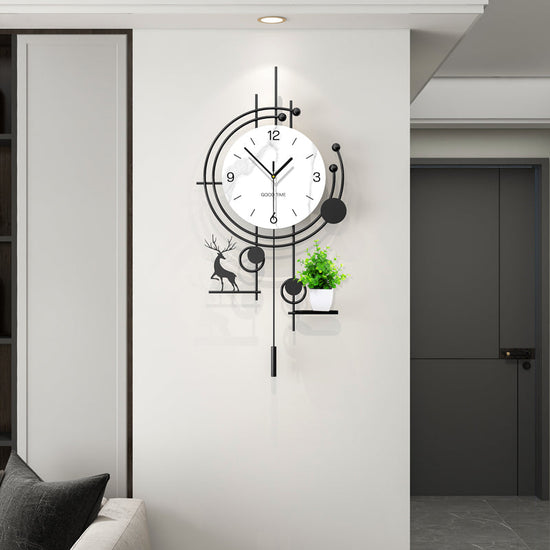 Modern Deer Wall Clock With Planter Shelf Artistic Home Decor