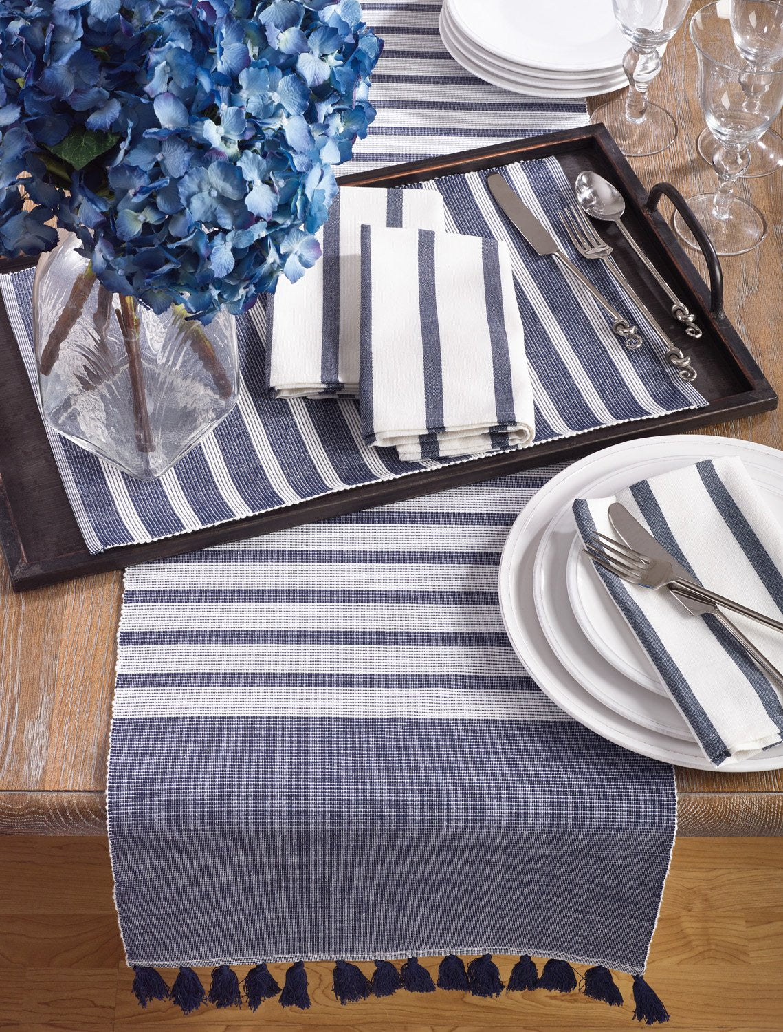 Bellaria Collection Ribbed Tassel Reversible Table Linen Tablecloth