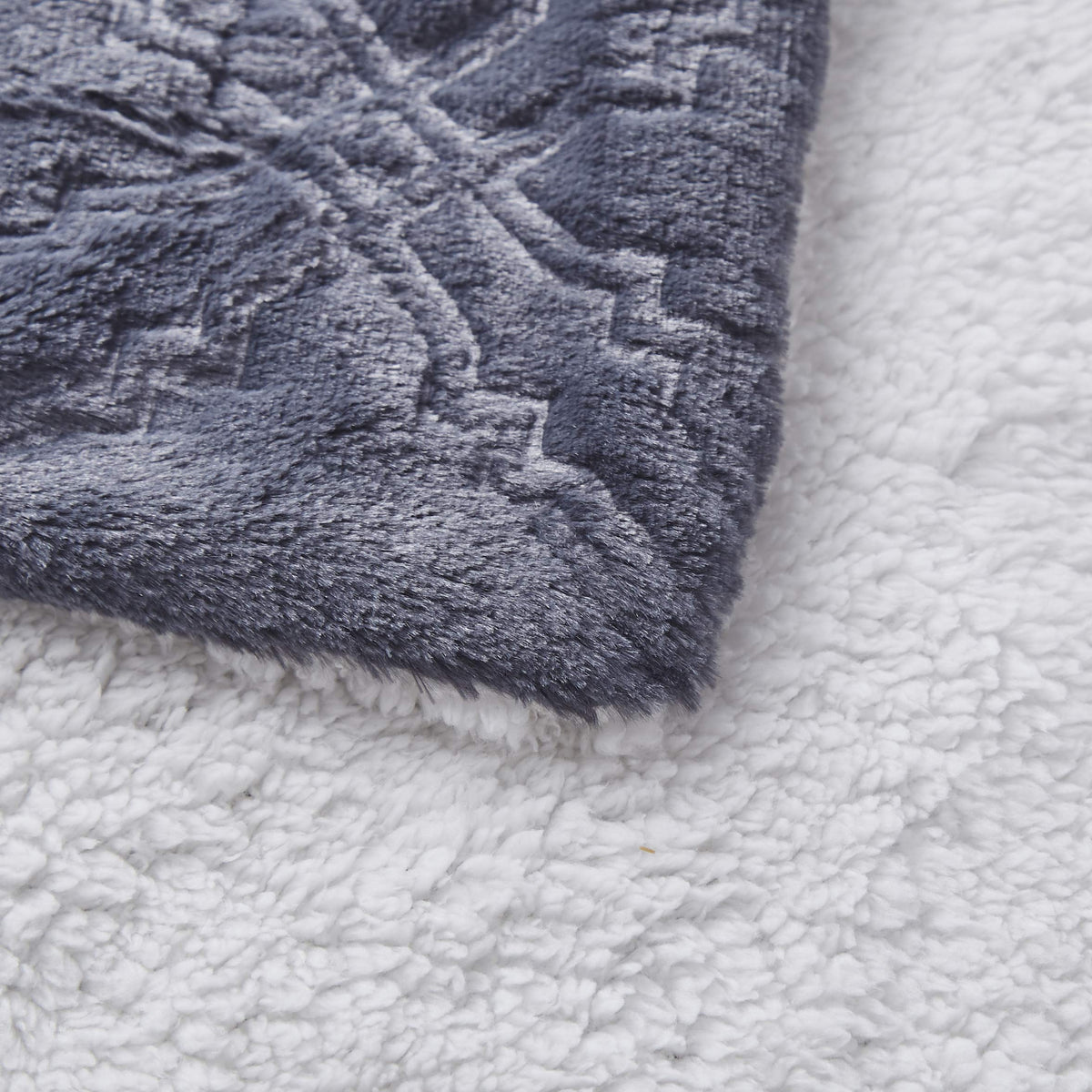 Tache Faux Fur Steel Navy Blue Diamond Trellis Pattern Throw Blanket (3390)