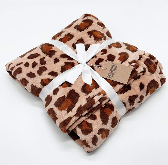 Brown Cheetah Print Fleece Throw Blanket 50" W x 60" L - Brown Plush Blanket for Home, Sofa, Couch, Living Room and Bedroom Décor