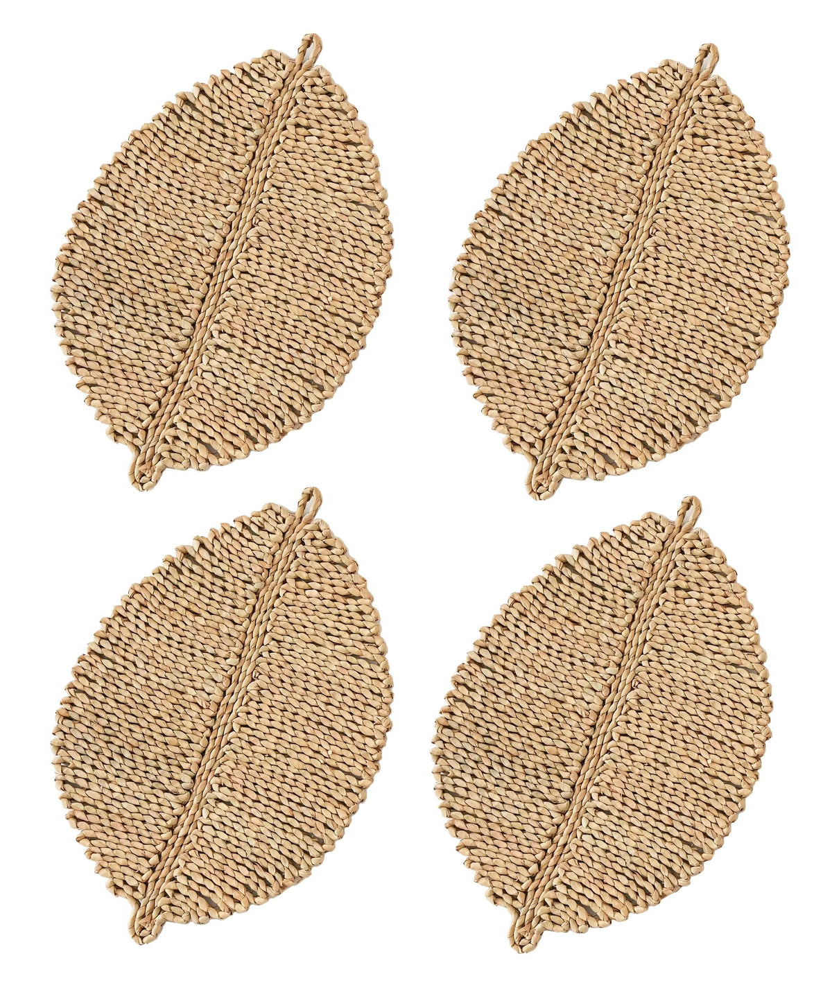 Fennco Styles Corn Husk Leaf Shaped Placemats 20" W x 13" L, Set of 4