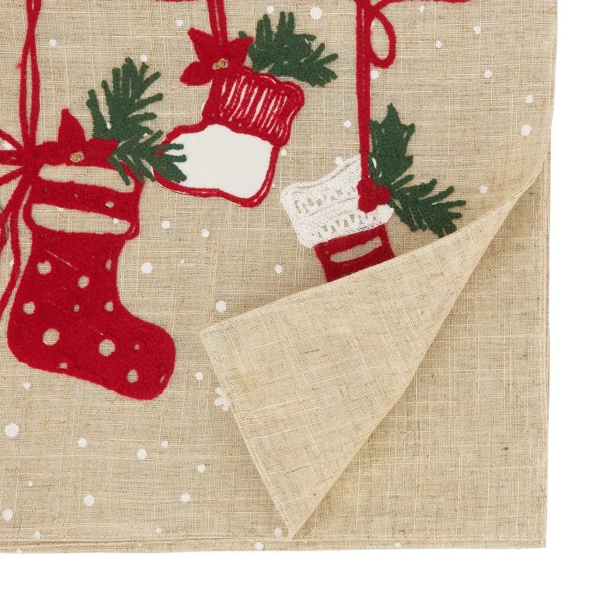 Embroidered Christmas Stocking Table Runner 16" W x 70" L — dining table decor for home entertaining online gift shop find