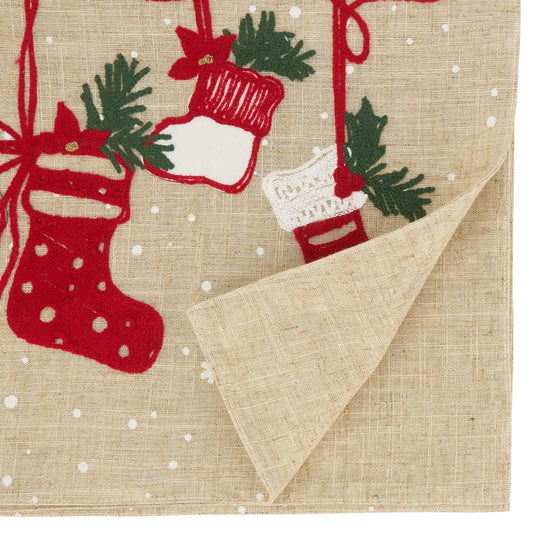 Embroidered Christmas Stocking Table Runner 16" W x 70" L — dining table decor for home entertaining online gift shop find