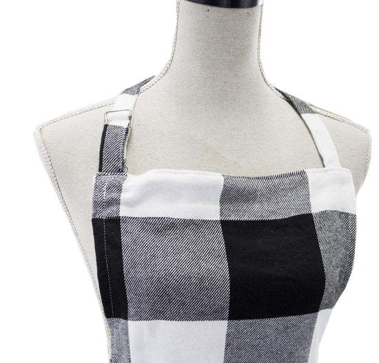 Fennco Styles Black and White Buffalo Check Plaid Cotton Kitchen Home Apron (24" x 36")