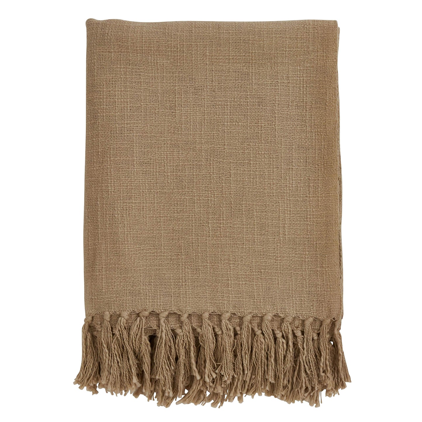 Fennco Styles Lightweight Classic Plain Fringe Design 100% Cotton Soft Throw Blanket, 50" x 60", Natural