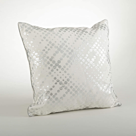 Fennco Styles Lowndes Collection Glam Metallic Foil 100% Pure Cotton 20 x 20 Inch Decorative Throw Pillow with Case & Insert – Silver Throw Pillow for Couch, Bedroom and Living Room Décor
