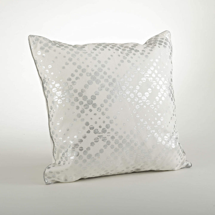 Fennco Styles Lowndes Collection Glam Metallic Foil 100% Pure Cotton 20 x 20 Inch Decorative Throw Pillow with Case & Insert – Silver Throw Pillow for Couch, Bedroom and Living Room Décor