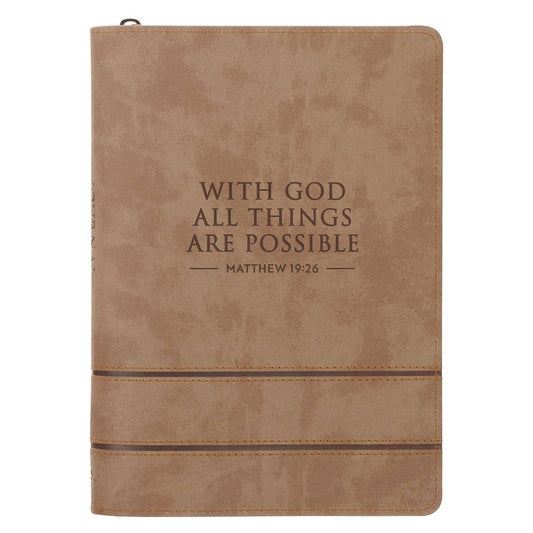 Journal Classic Zip Taupe All Things are Possible Matt 19:26