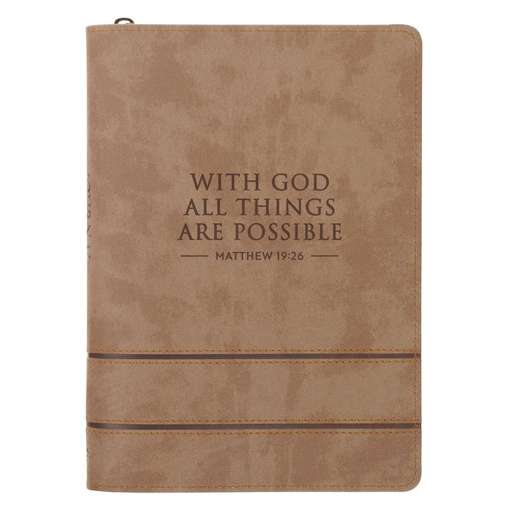 Journal Classic Zip Taupe All Things are Possible Matt 19:26