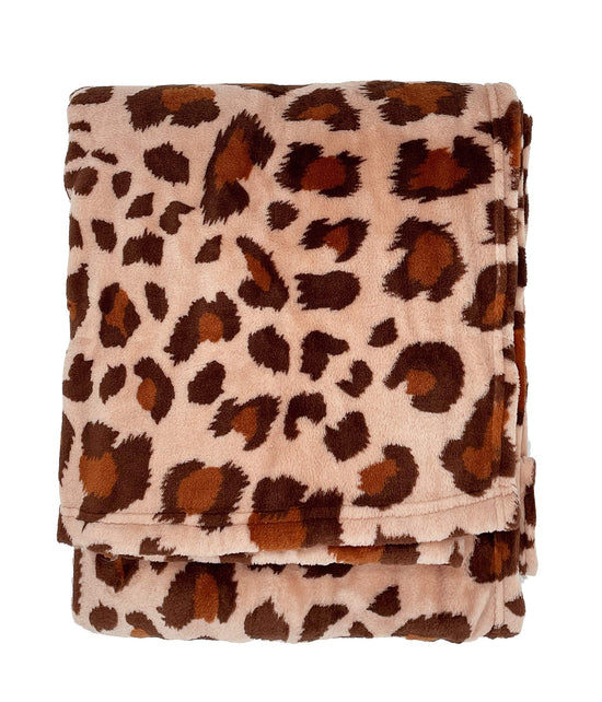 Brown Cheetah Print Fleece Throw Blanket 50" W x 60" L - Brown Plush Blanket for Home, Sofa, Couch, Living Room and Bedroom Décor