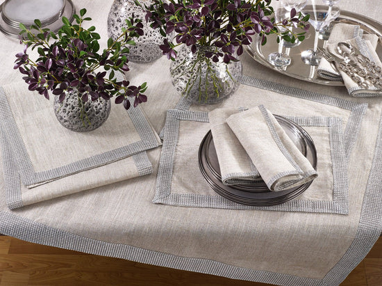 Elegant Lily Collection Studded Design Cloth Napkins 20" W x 20" L, Set of 4 - White Rhinestone Dinner Napkins for Dining Table, Banquets, Family Gathering and Special Occasion