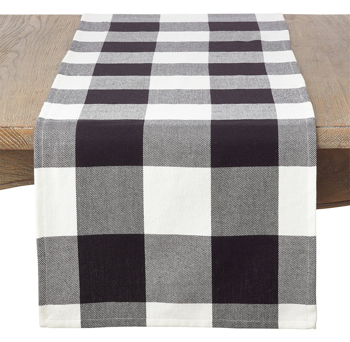 Black Buffalo Check Plaid Cotton Christmas Table Runner 16" W X 108" L — decorative table accent for dining room styling