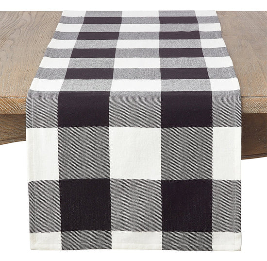 Black Buffalo Check Plaid Cotton Christmas Table Runner 16" W X 108" L — decorative table accent for dining room styling