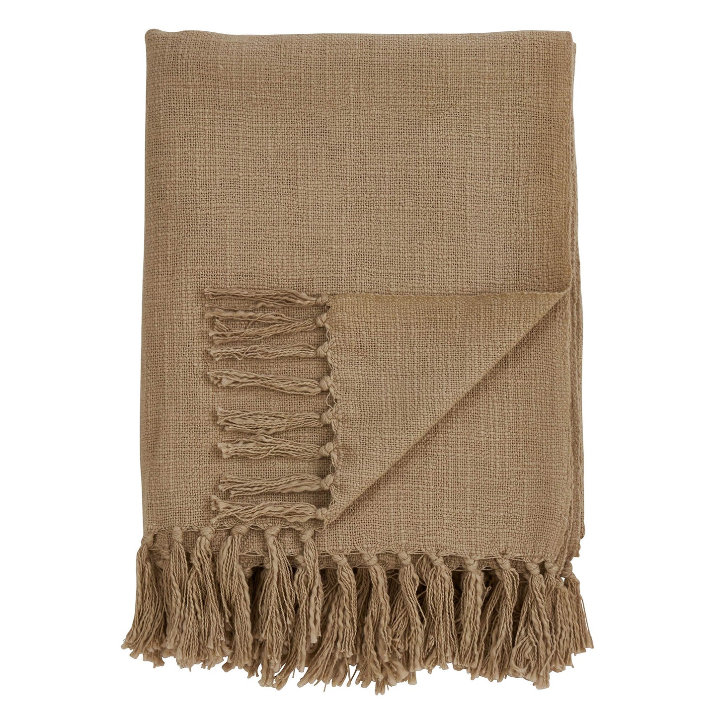 Fennco Styles Lightweight Classic Plain Fringe Design 100% Cotton Soft Throw Blanket, 50" x 60", Natural