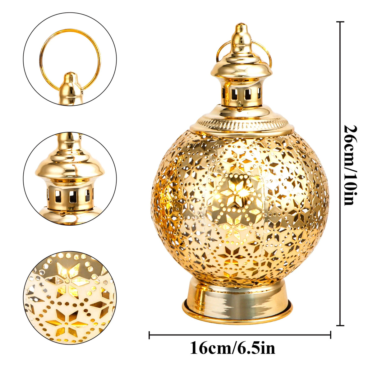 Metal Ramadan Lanterns 10" Gold Electric Candle Holders